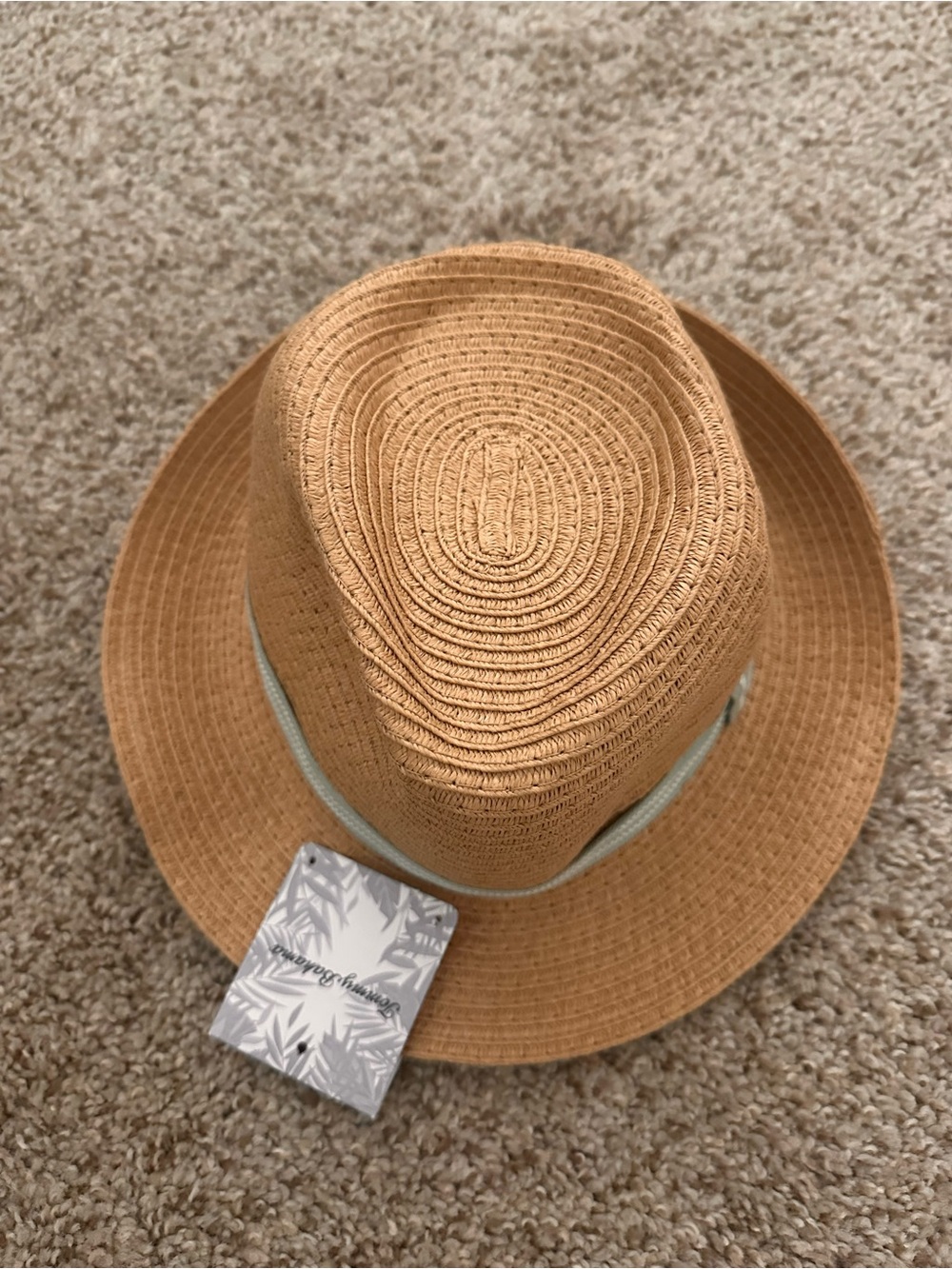 Tommy Bahama Kids Straw Fedora Hat in Tan with Light Blue Band